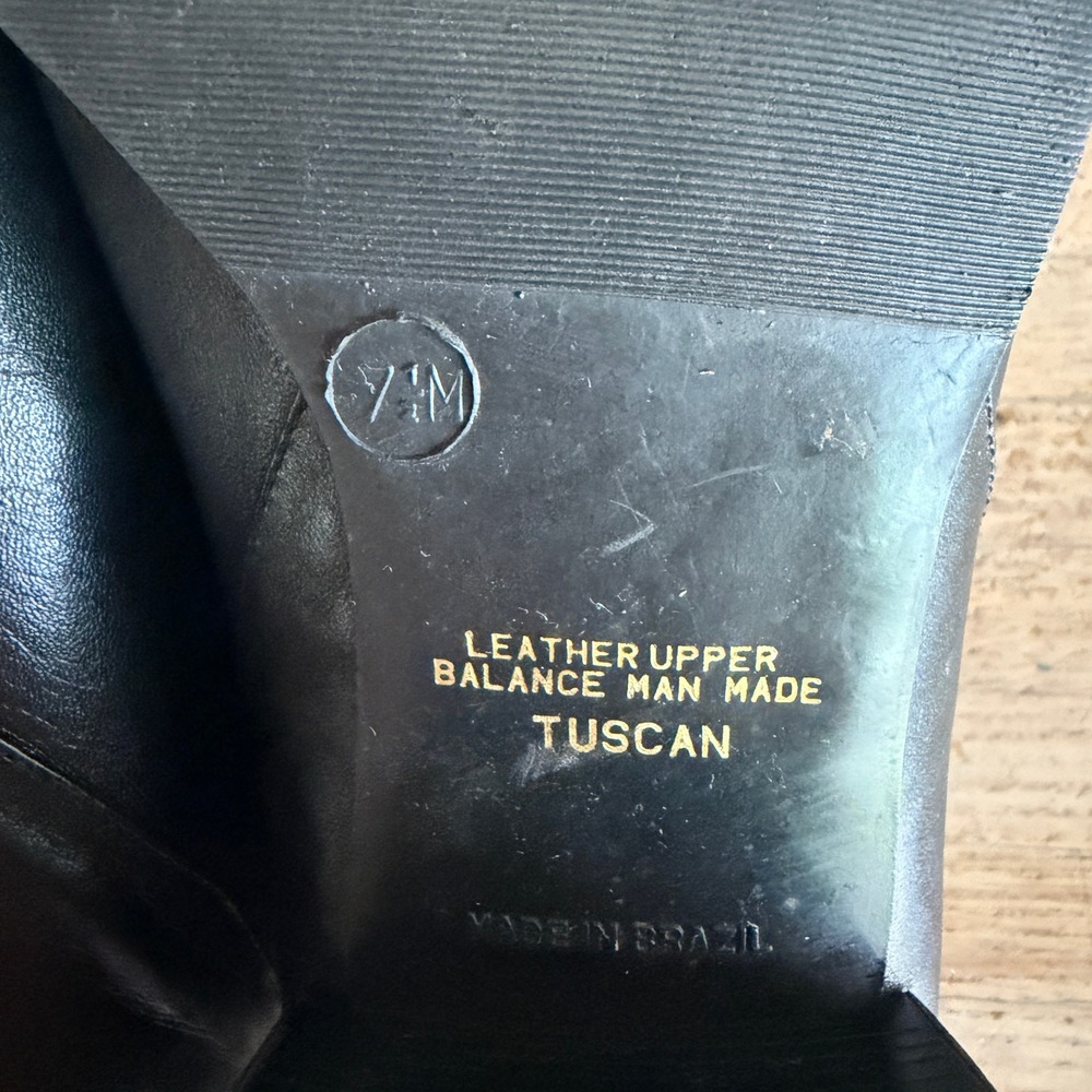Vtg 90s Tuscan Black Leather Square Toe Low Block Heel Slouch Boots Women 7.5M - Picture 7 of 7